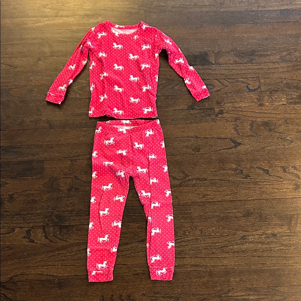 GAP Girls Dark Pink Unicorn Print Long-Sleeve Pajama Set Size 4